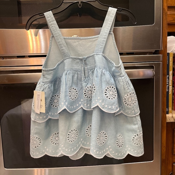 NWT Tucker & Tate Girls Sz. 8 Distressed, Light Blue, Tiered Denim Fabric Top. - Picture 3 of 12